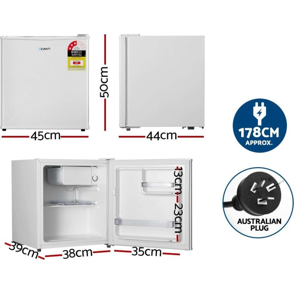 Devanti 48L Bar Fridge White Mini Freezer Portable Electric