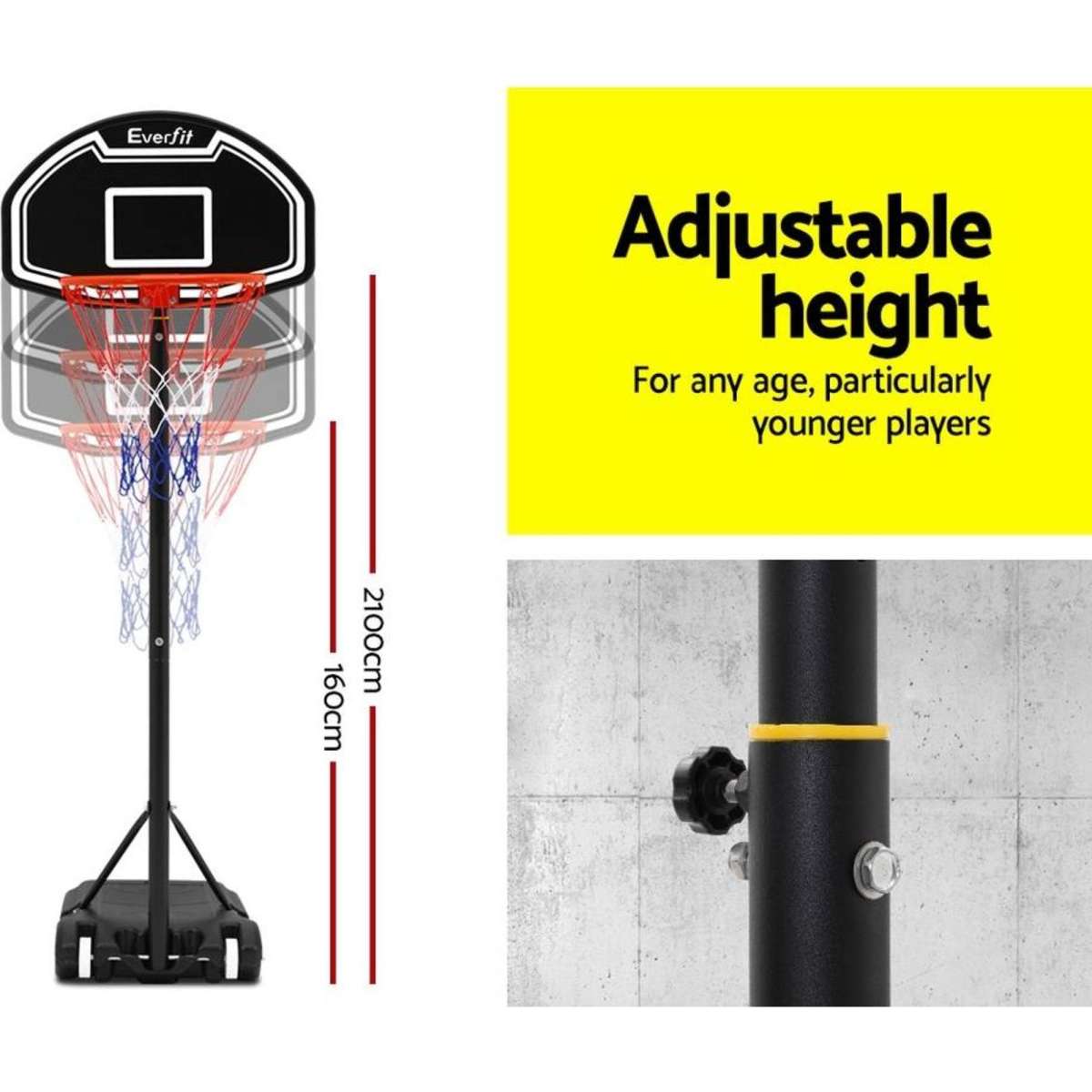 Everfit 2.1M Basketball Hoop Stand System Adjustable Portable Pro Kids Black Woolworths