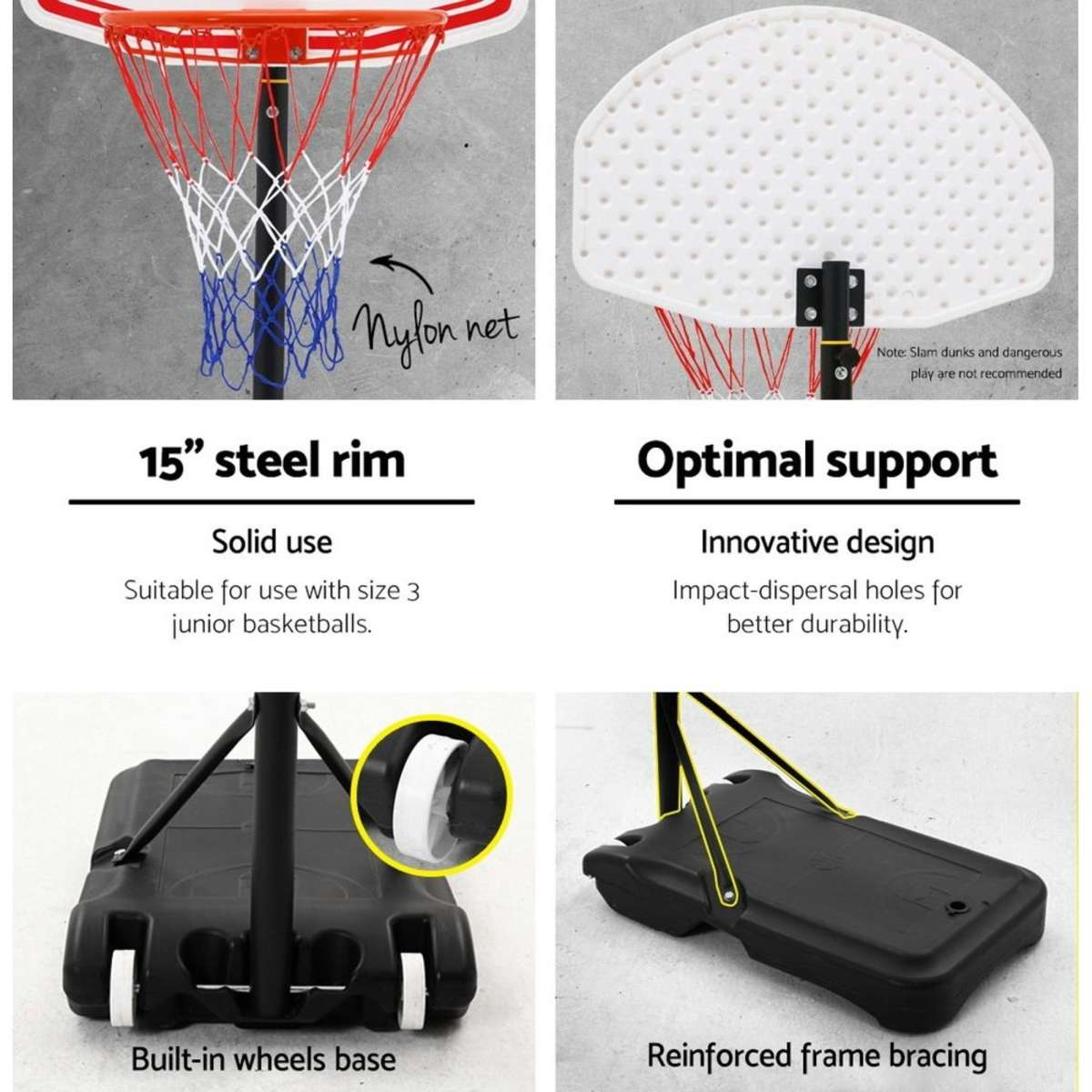 Everfit 2.1M Basketball Hoop Stand System Adjustable Portable Pro Kids