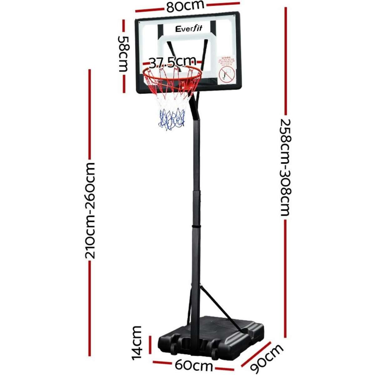 Everfit Pro Basketball Hoop Stand System Net Ring Portable Height ...