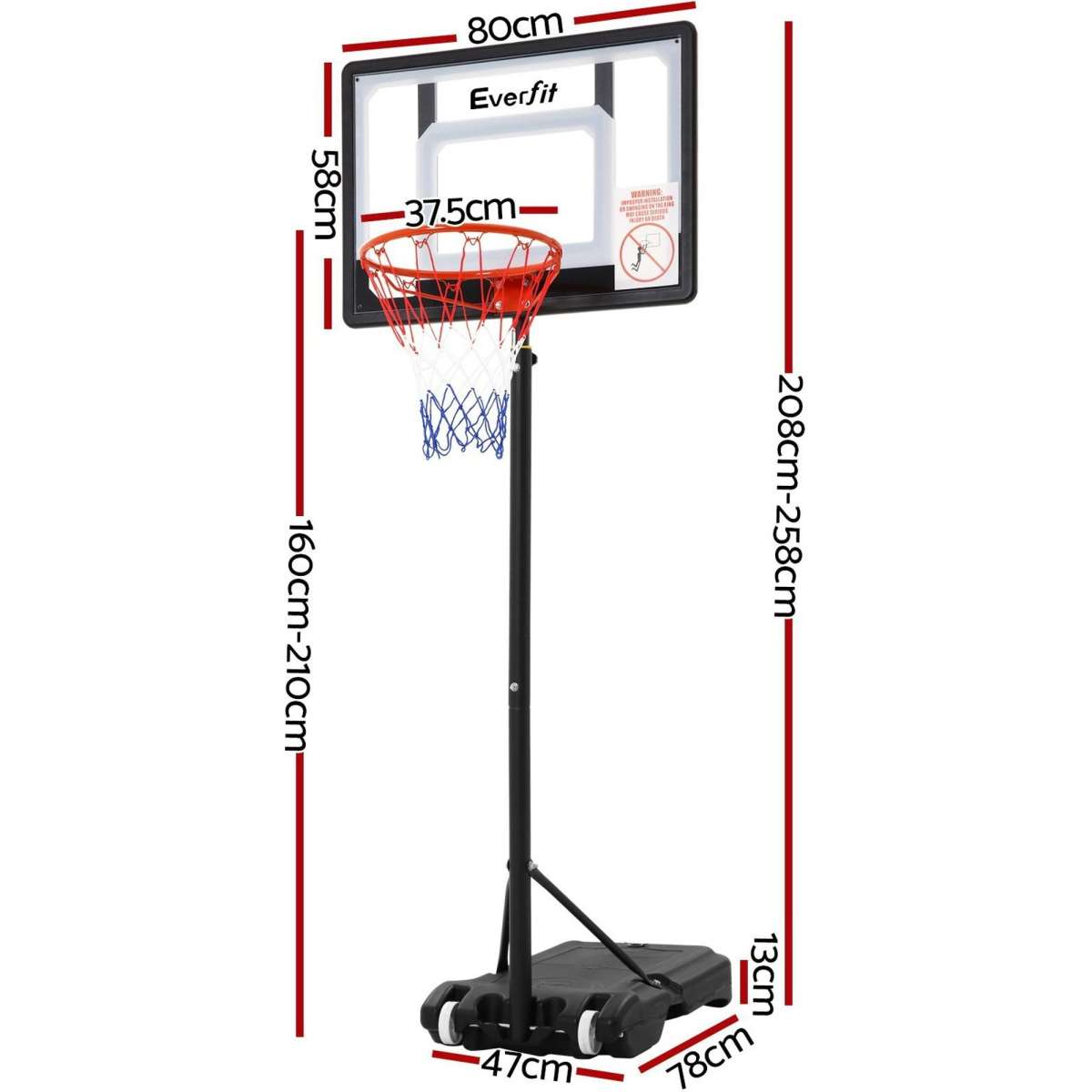 Everfit 2.1M Basketball Hoop Stand System Adjustable Portable Pro Kids ...