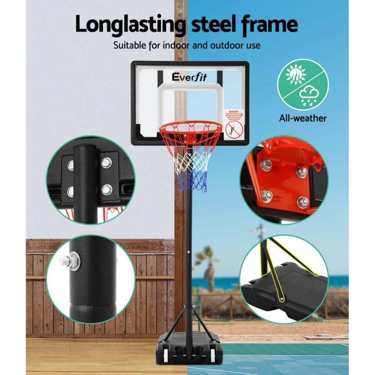 Everfit Adjustable Basketball Hoop Stand Portable System 2.1M Pro Kids Woolworths