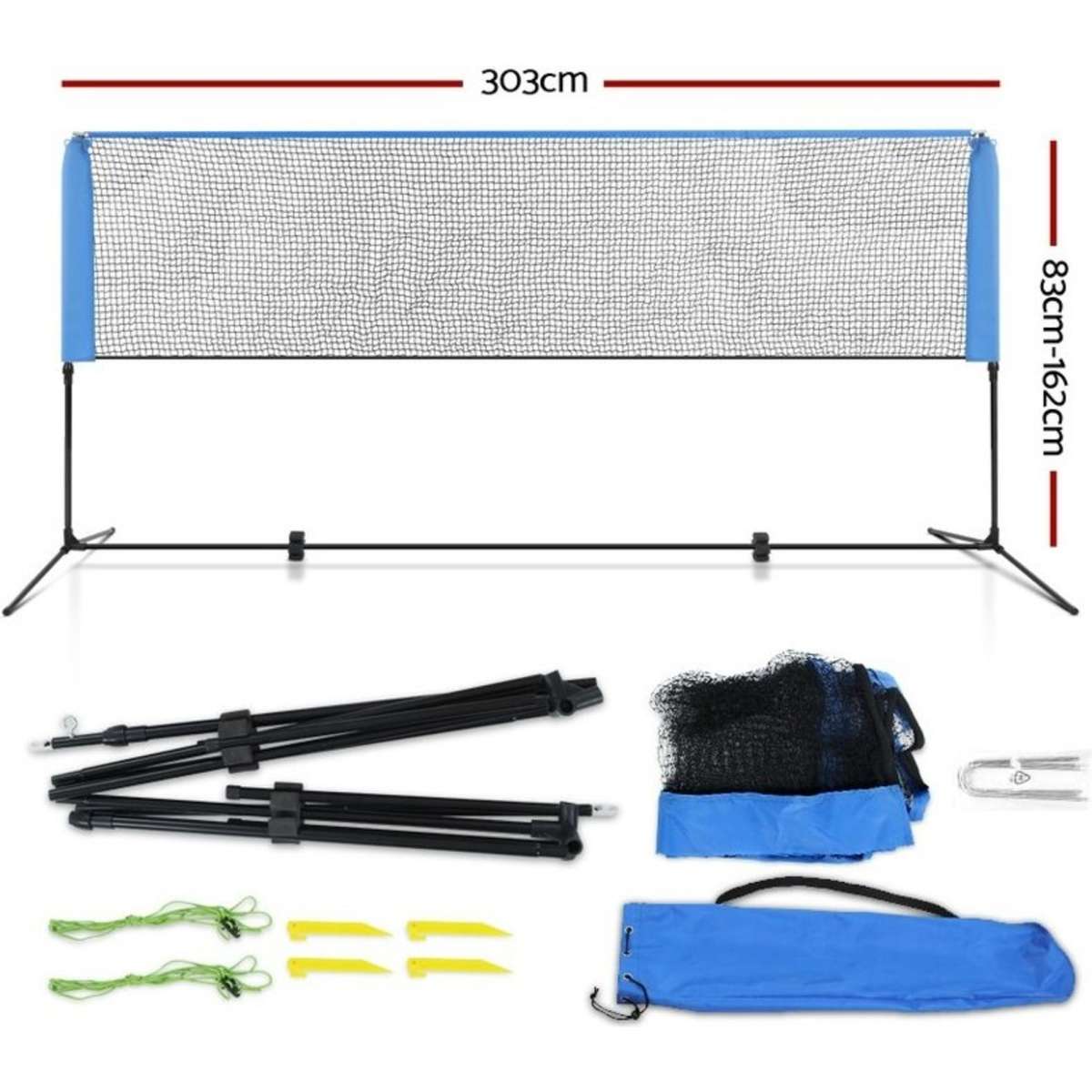 Everfit Portable Sports Net Stand Badminton Volleyball Tennis Soccer 3M 3FT Blue Woolworths