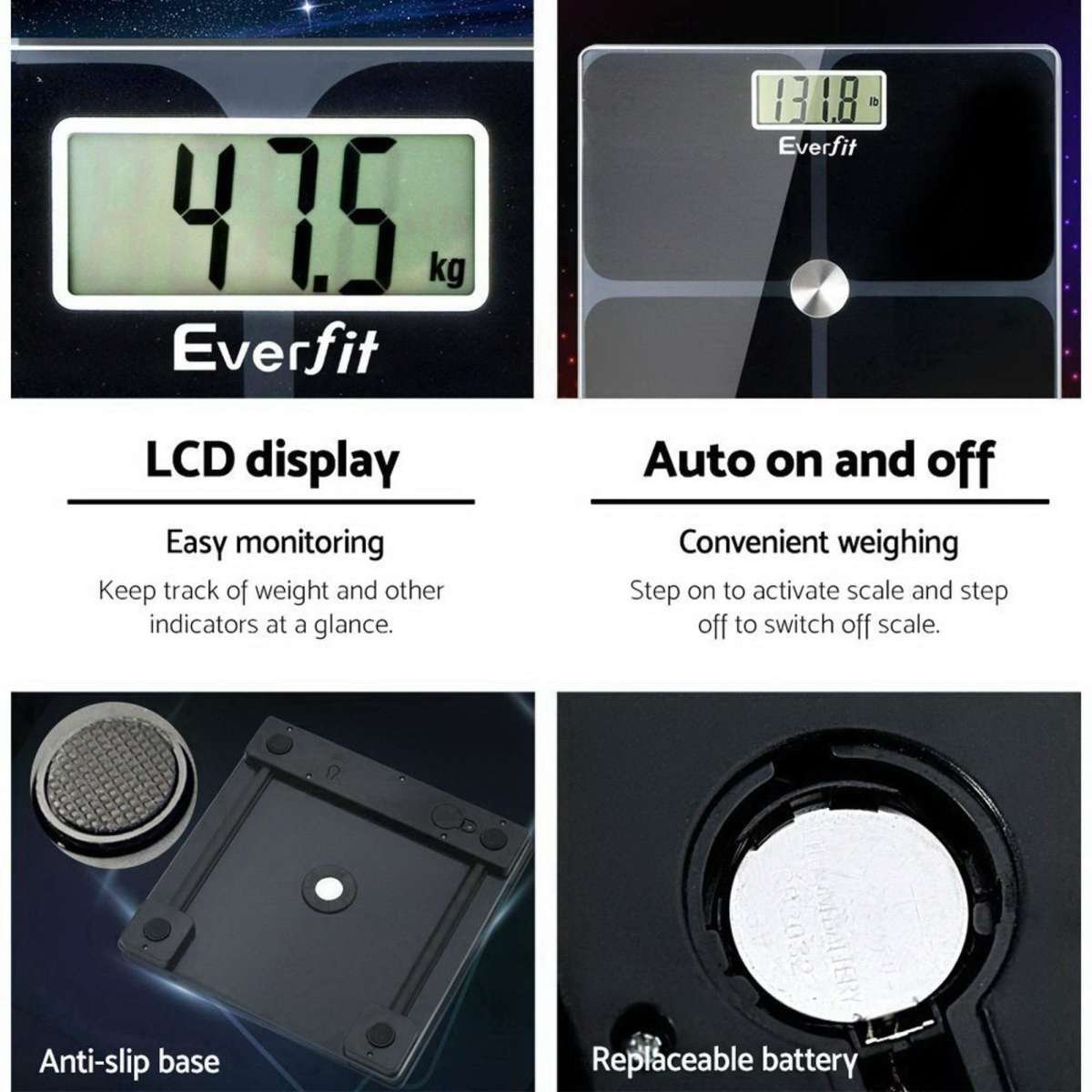 Everfit 180KG Electronic Digital Body Fat Scale Scales Bathroom Monitor