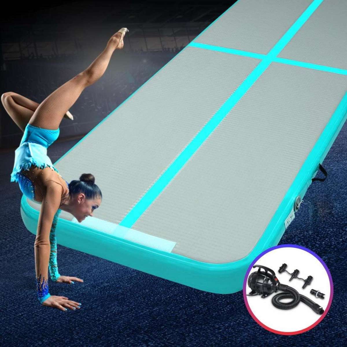 Everfit 4m Inflatable Air Track Mat Mint Green w/ Electric Pump