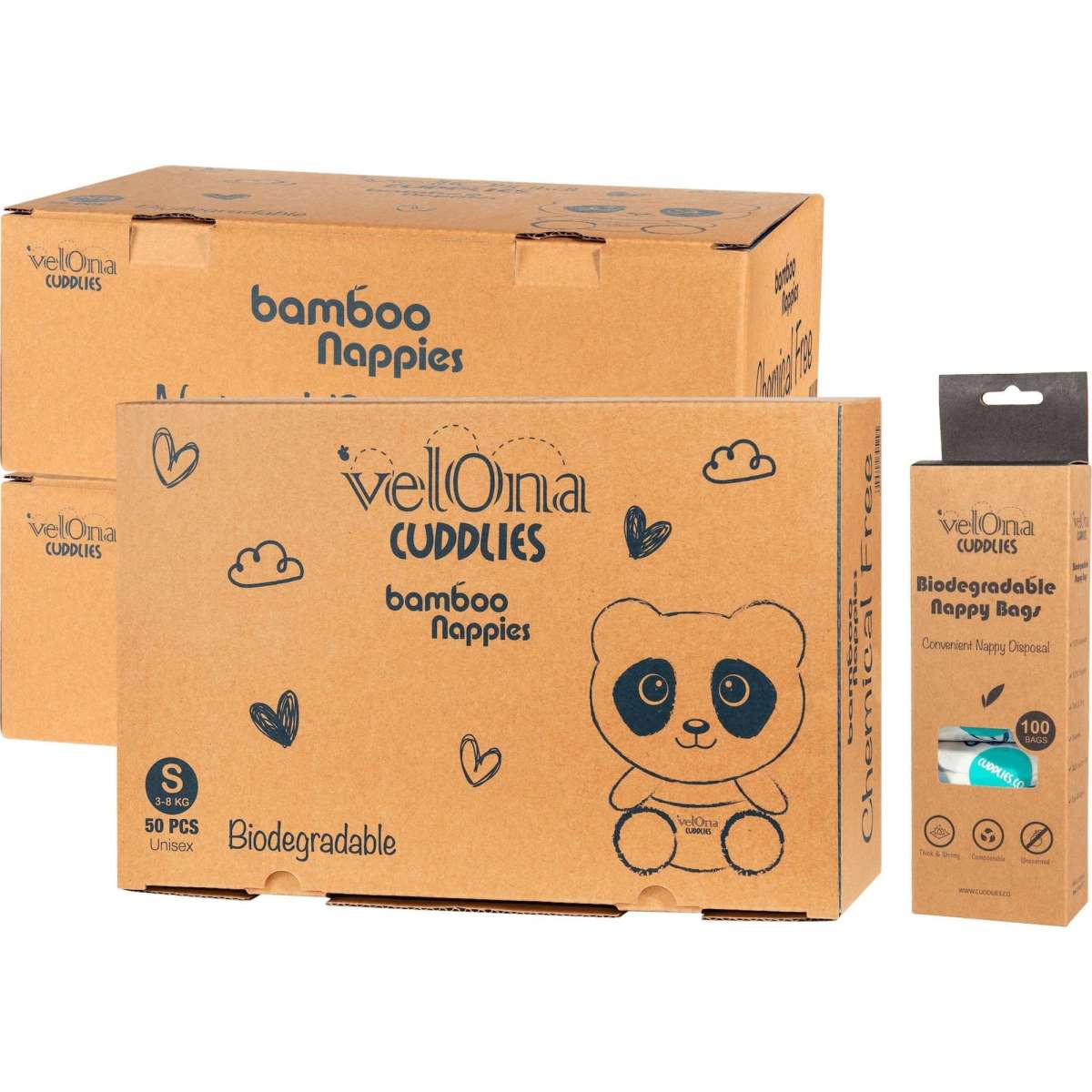 Cuddlies Bamboo Eco Nappies 38kg Infant Small Bundle 150 Pack