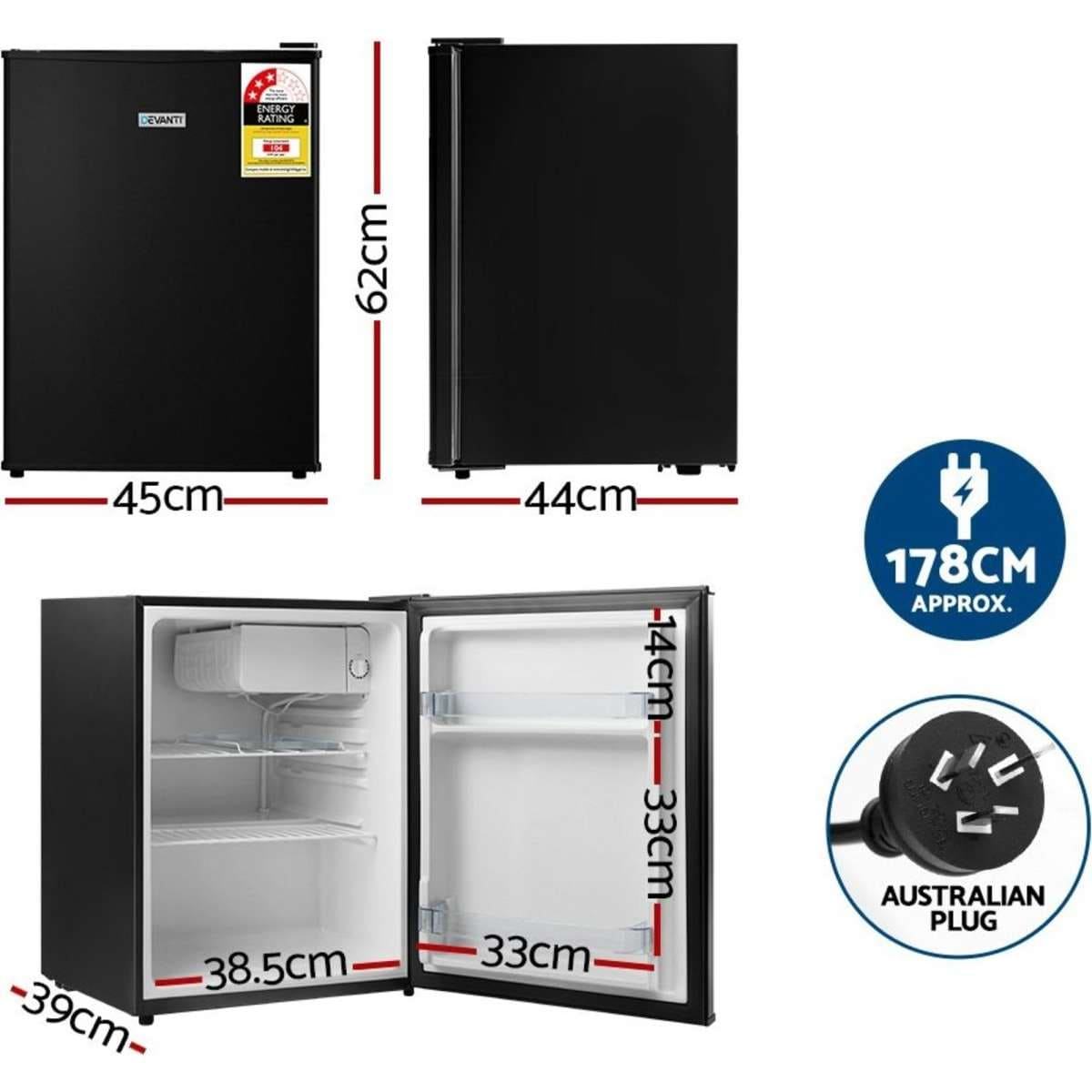 Devanti 70L Bar Fridge Black Woolworths