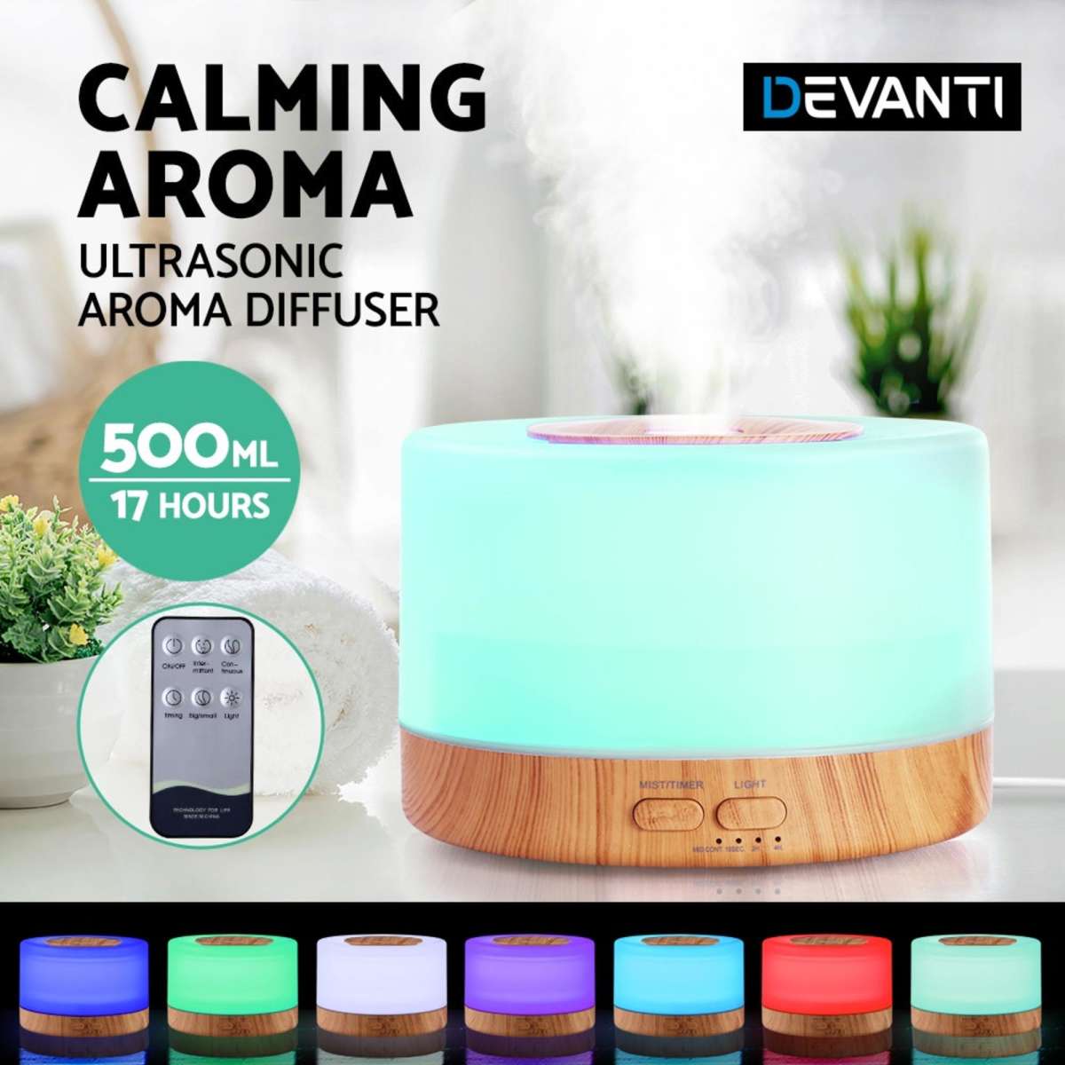 Devanti Aroma Diffuser Aromatherapy Light Wood 500ml Woolworths