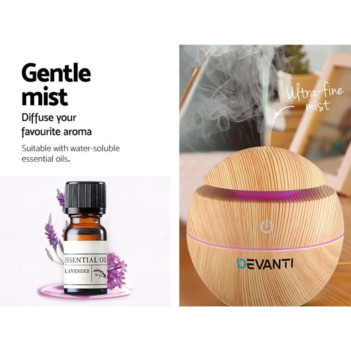Devanti Aroma Diffuser Aromatherapy Light Wood 130ml Woolworths