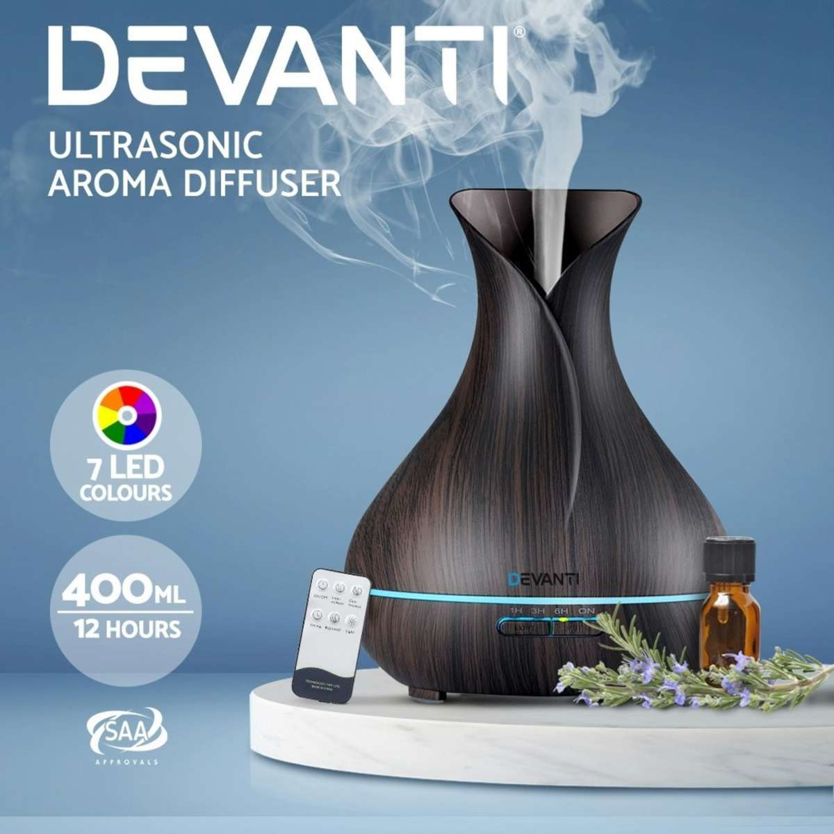 Devanti Aroma Diffuser Aromatherapy Dark Wood 400ml Woolworths