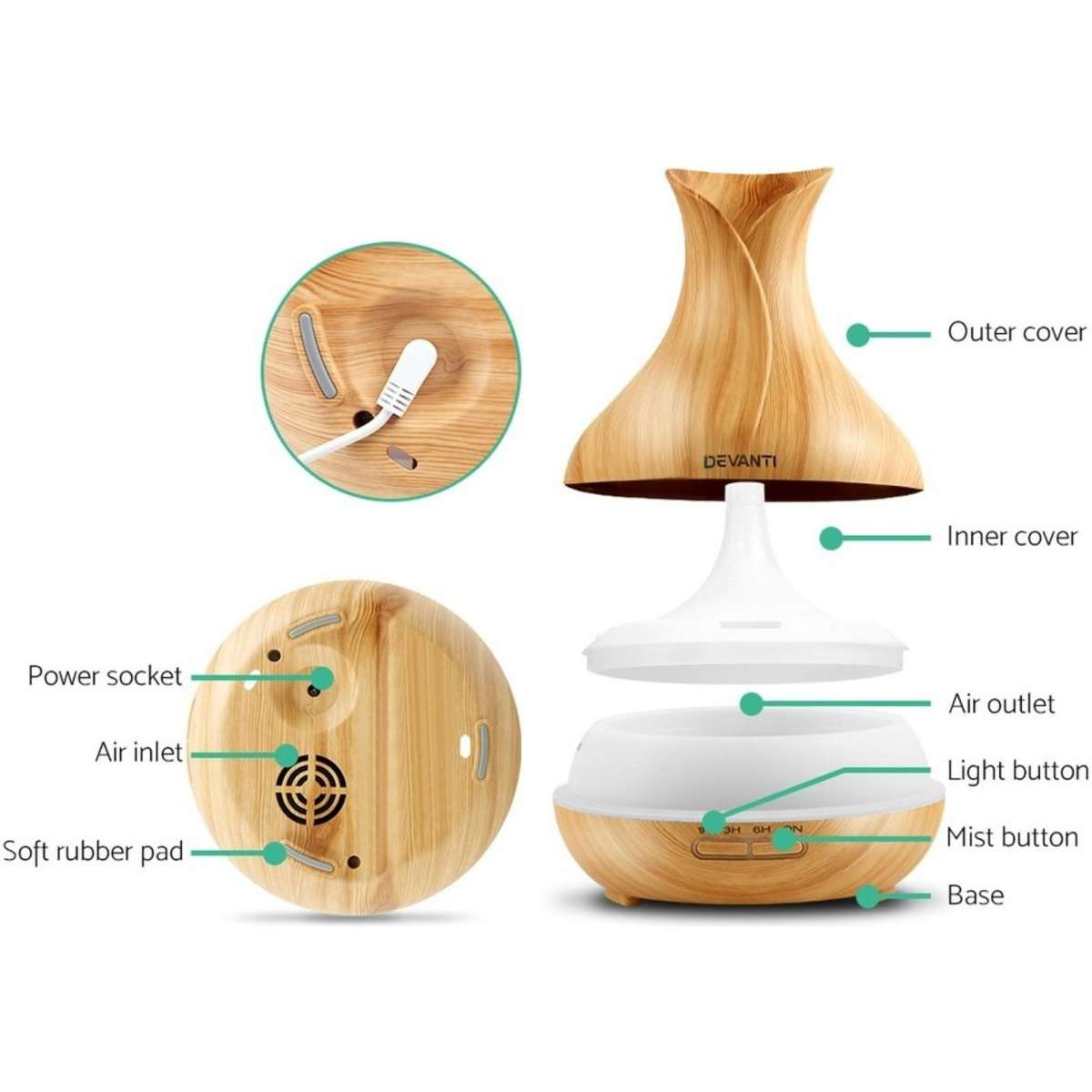 Devanti Ultrasonic Aroma Aromatherapy Diffuser Essential Oils Air