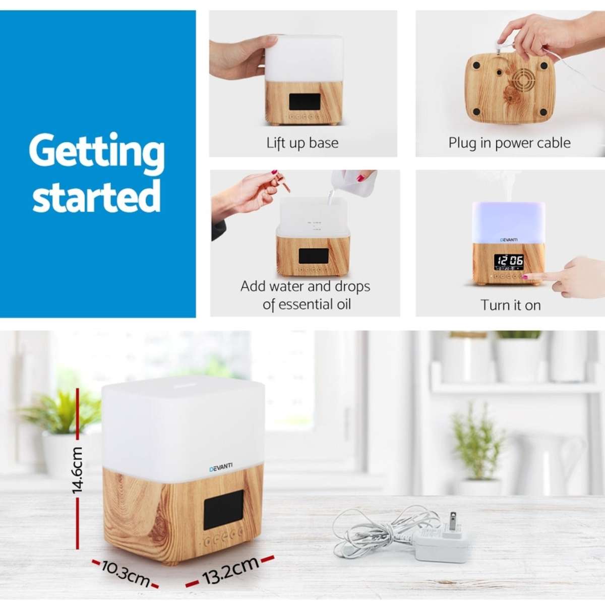 Devanti Aroma Diffuser Aromatherapy Humidifier Clock Woolworths