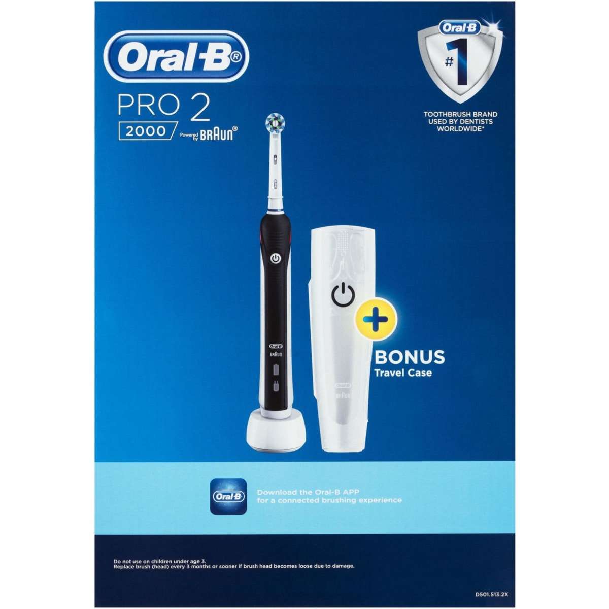 Oral-B Pro 2 2000 Electric Toothbrush - Blue + Bonus Travel Case ...