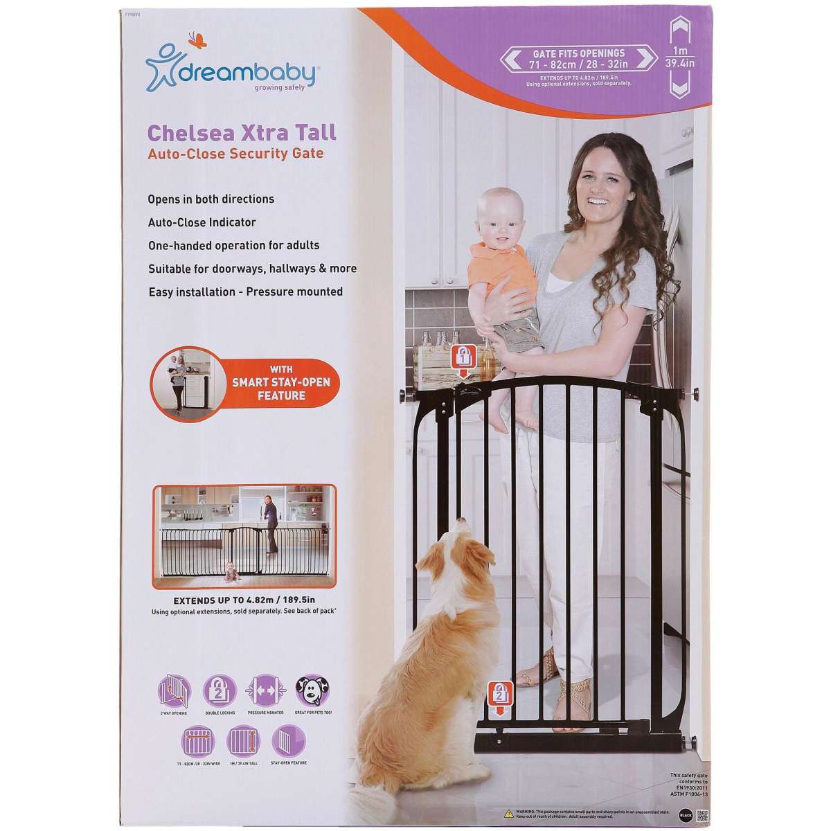 Dreambaby Extra Tall Doorway Security Gate (Black) 71 82cm (W) x 1m