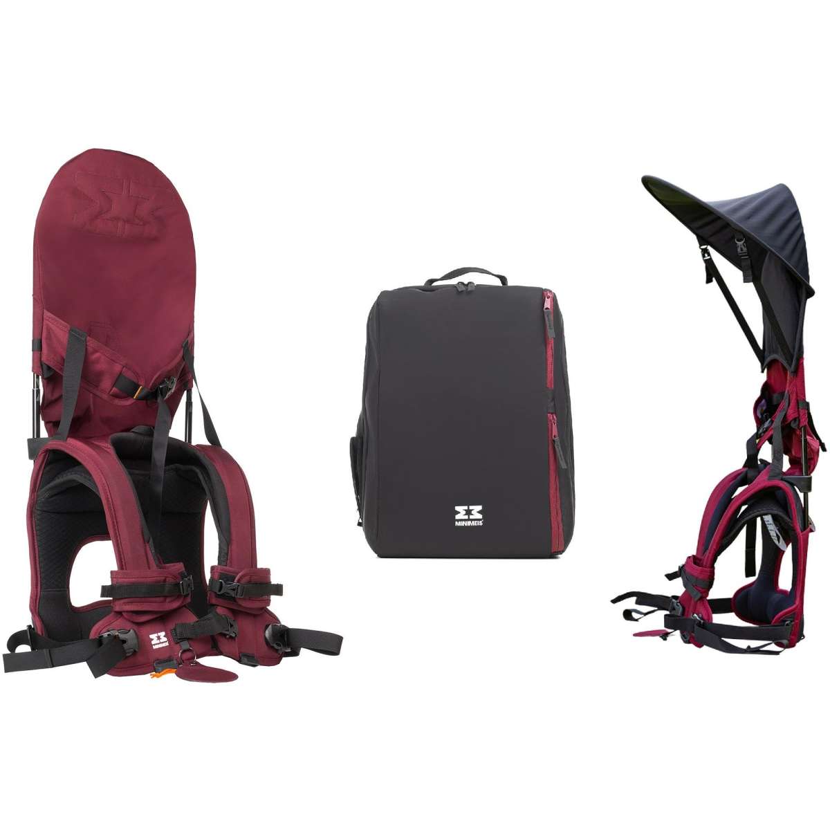 Minimeis Bundle Shoulder Carrier Backpack Sunshade Burgundy Woolworths