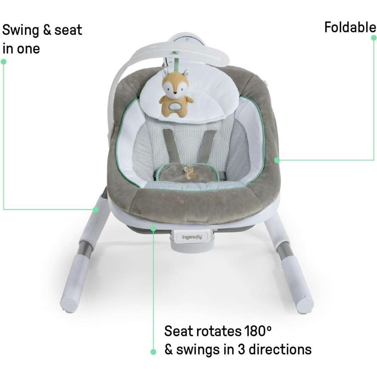 Ingenuity AnyWay Sway PowerAdapt DualDirection Portable Swing Ray