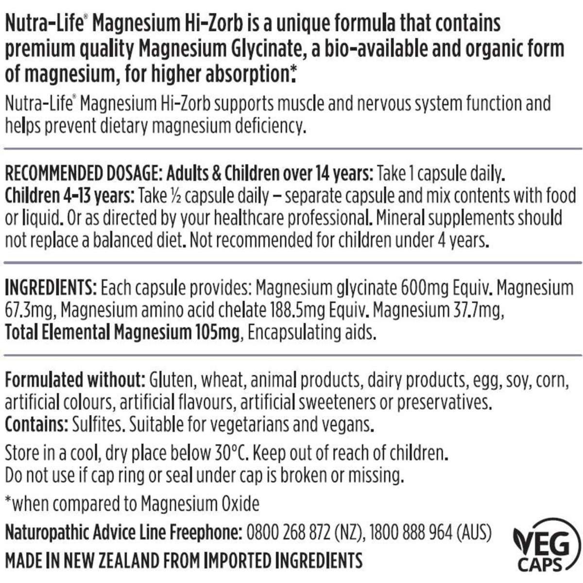 Nutralife Magnesium HiZorb 60Capsules Woolworths