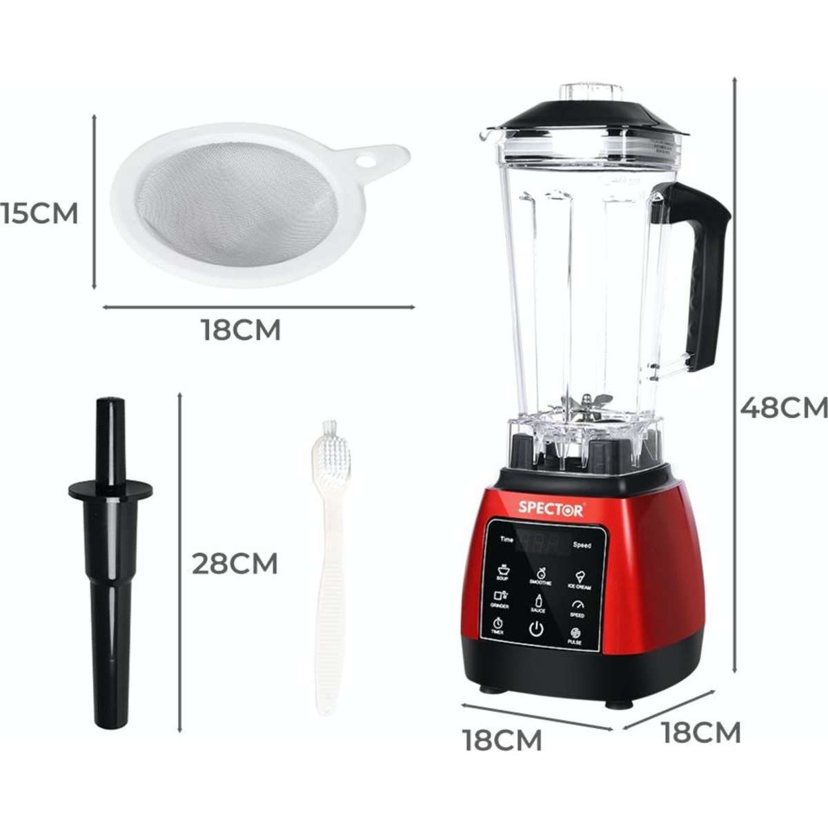 Spector 2L Commercial Blender Mixer Food Processor Kitchen Juicer Smoothie Ice Crush Red