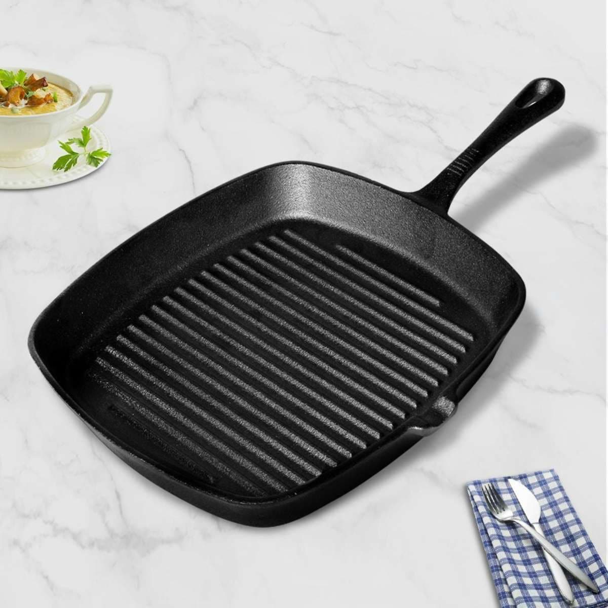 Toque Nonstick Frying Pan Cast Iron Steak Skillet Induction Square Grill Pan Black Woolworths