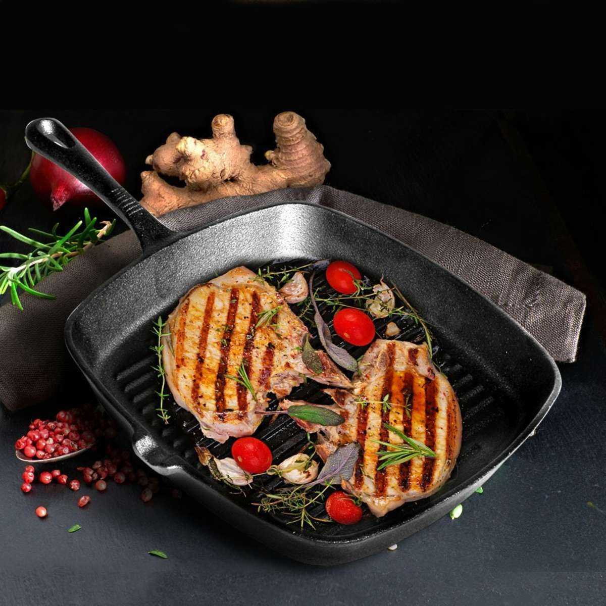 Toque Nonstick Frying Pan Cast Iron Steak Skillet Induction Square