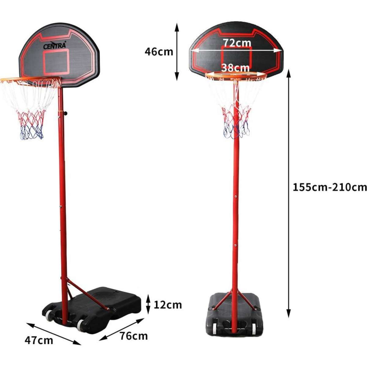 Centra Basketball Hoop Stand Ring Portable 1.55M to 2.1M Adjustable ...