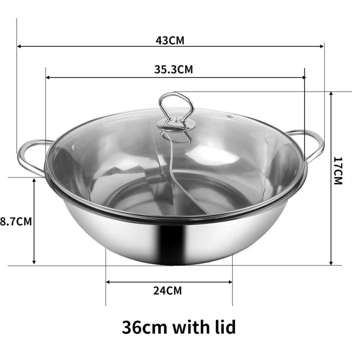 Toque 36cm Stainless Steel Twin Mandarin Duck Hot Pot Induction