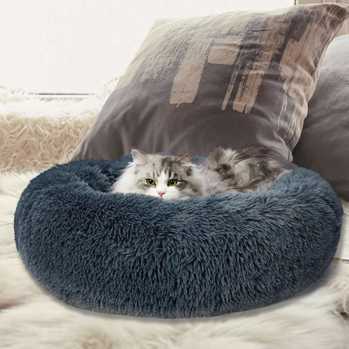 PaWz Pet Bed Cat Dog Donut Nest Calming Kennel Cave Deep Sleeping Dark