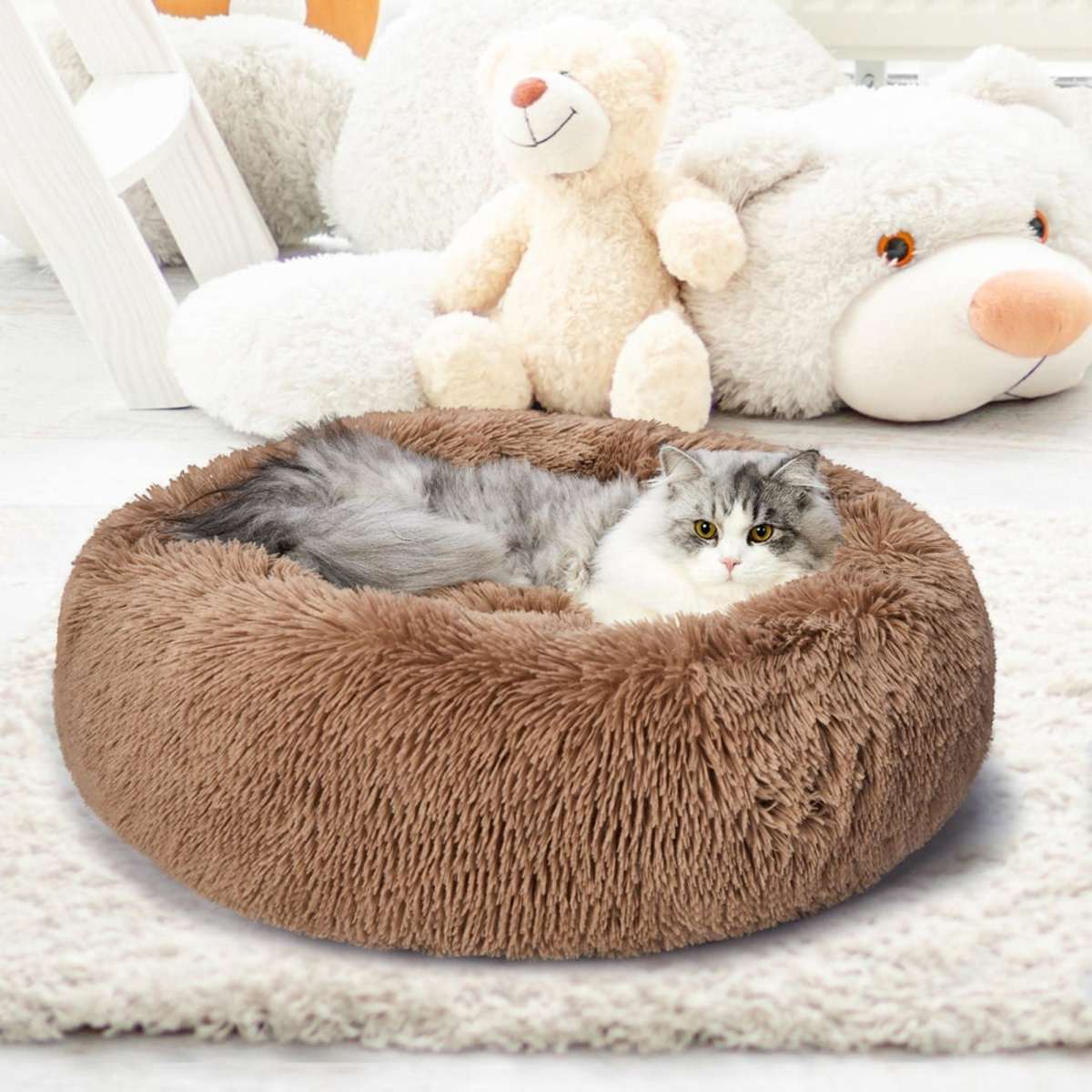 PaWz Pet Bed Cat Dog Donut Nest Calming Mat Kennel Cave Deep Sleeping ...