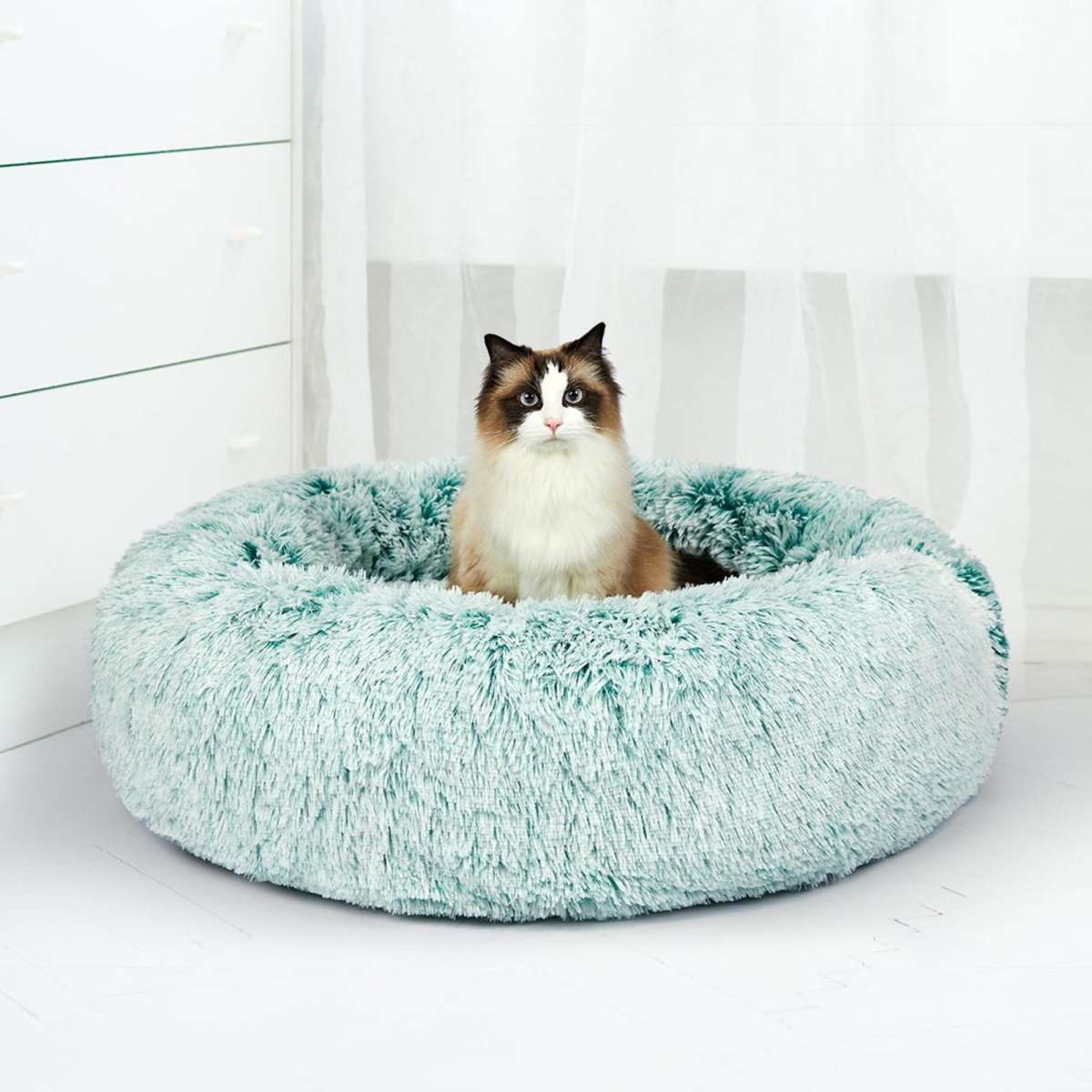 PaWz Pet Beds Dog Cat Soft Warm Kennel Round Calming Nest Cave AU Teal ...