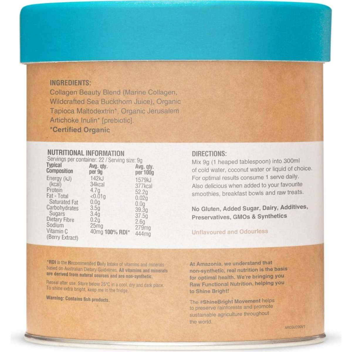 Amazonia Raw Beauty Collagen Glow Unflavoured 200g Woolworths