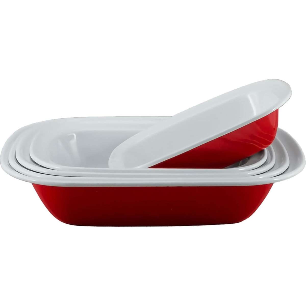 Falcon Enamelware Oblong Pie Dish Set 5pc Red 