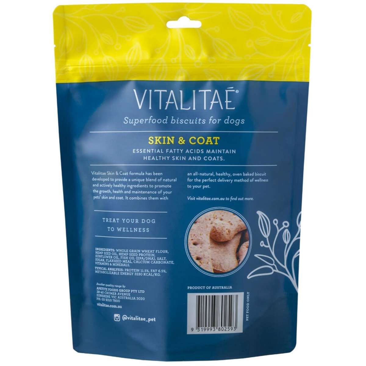 Vitalitae Dog Biscuits Skin & Coat w/ Hemp Oil & Protein 350g