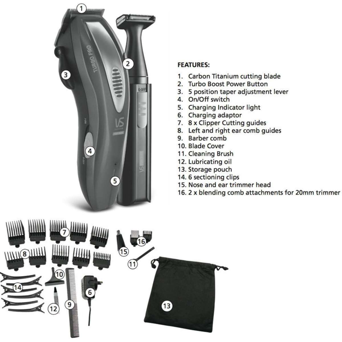VS Sassoon VSM2330A Grooming Hair Beard Clipper Trimmer Kit