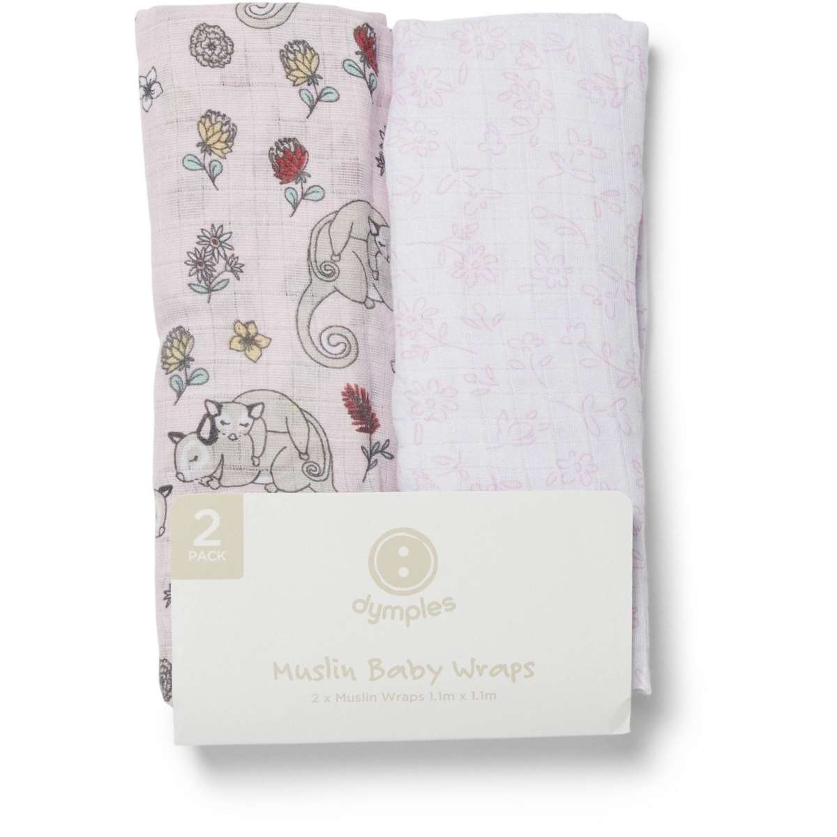 Dymples Print Muslin Wraps 2 Pack Meadow Woolworths