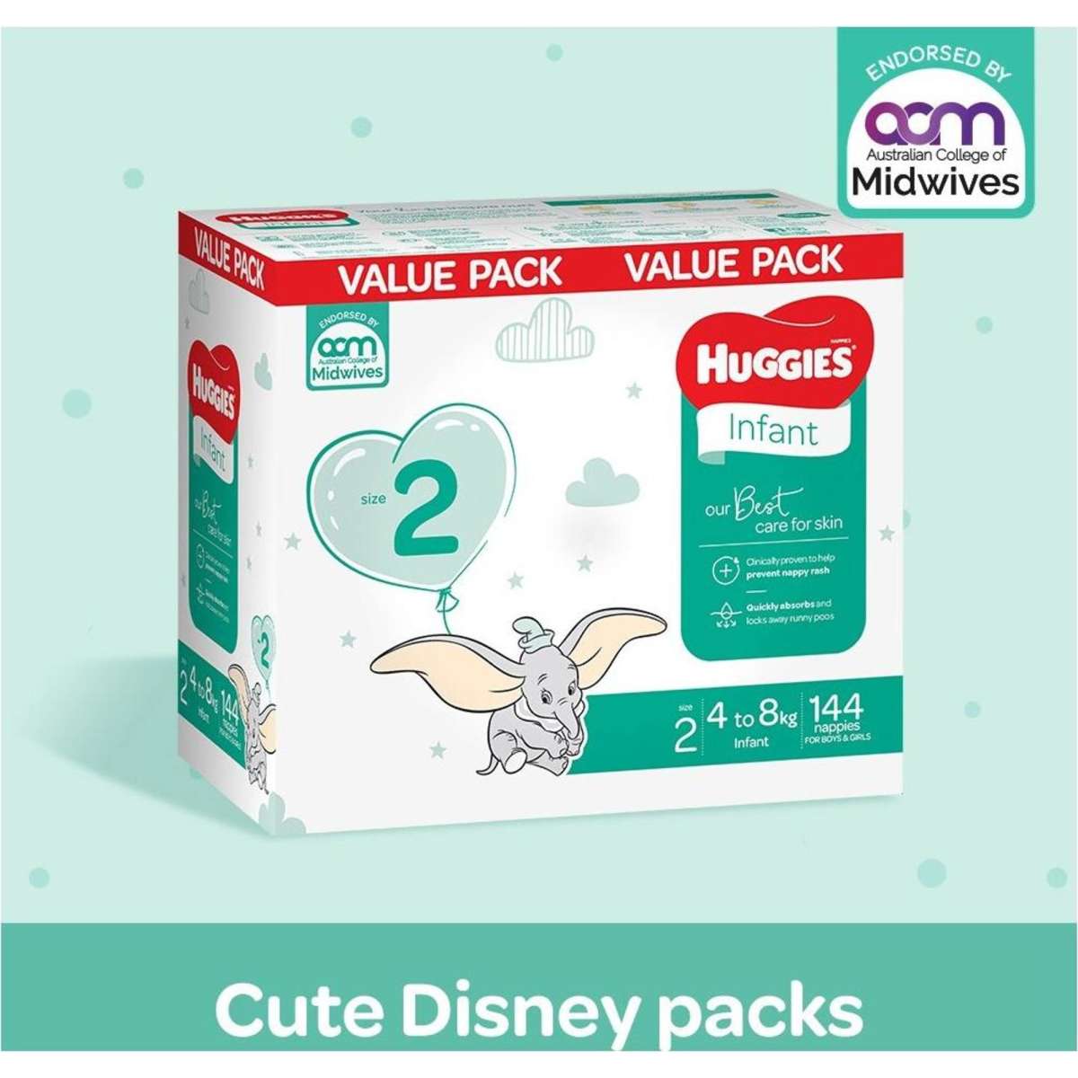 Huggies Infant Nappies Size 2 (48kg) 144 Pack Woolworths