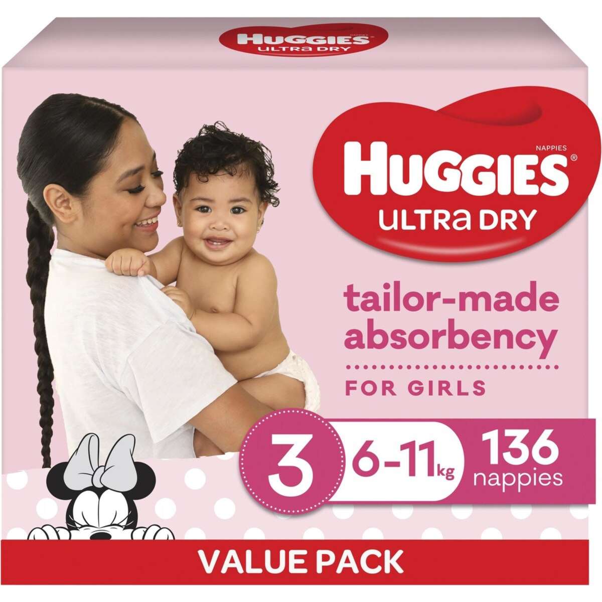 Huggies Ultra Dry Nappies Girls Size 3 Crawler (6 11kg) 136 Pack