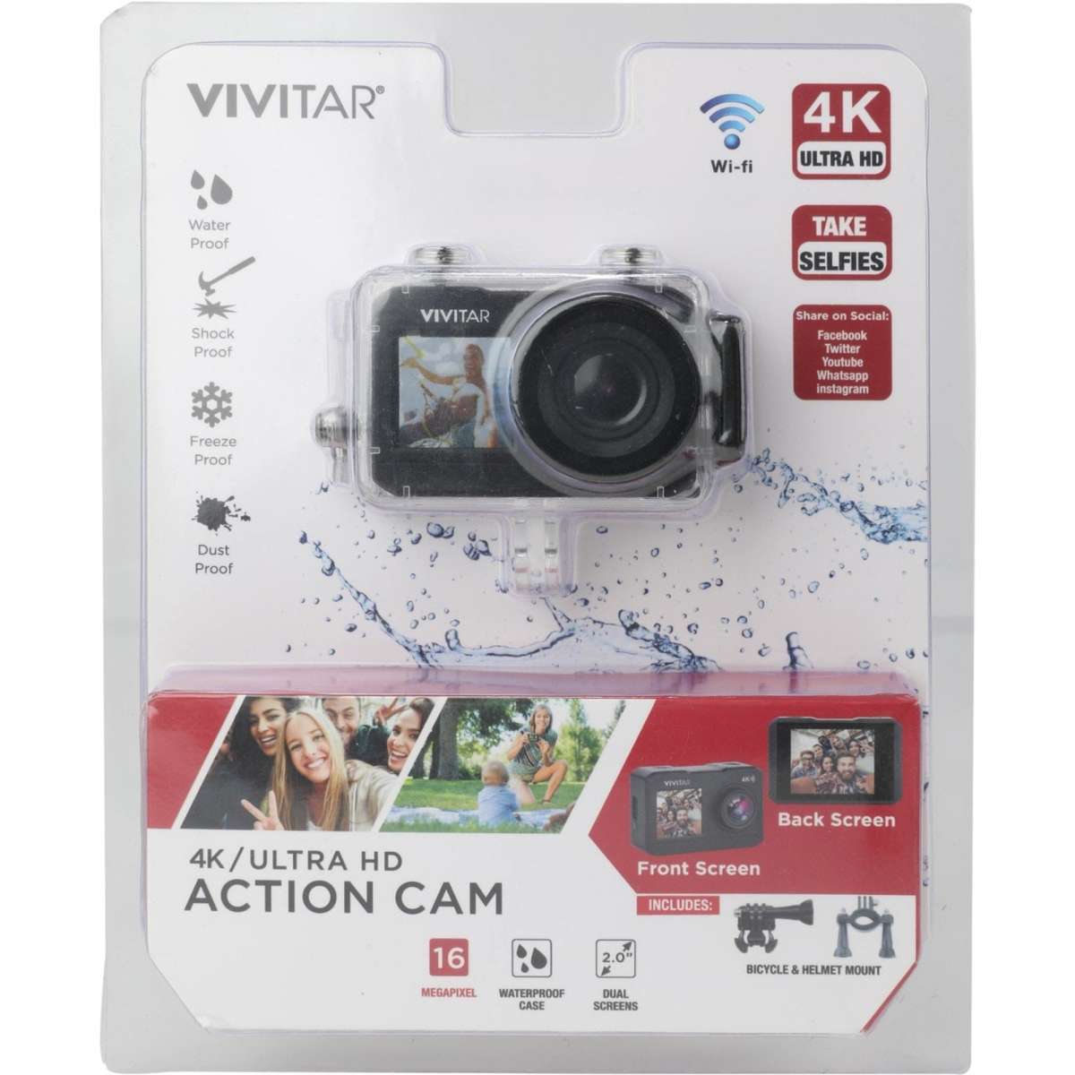 Vivitar 4K Action Dual Screen Camera Black (DVR922HDBLK) Woolworths