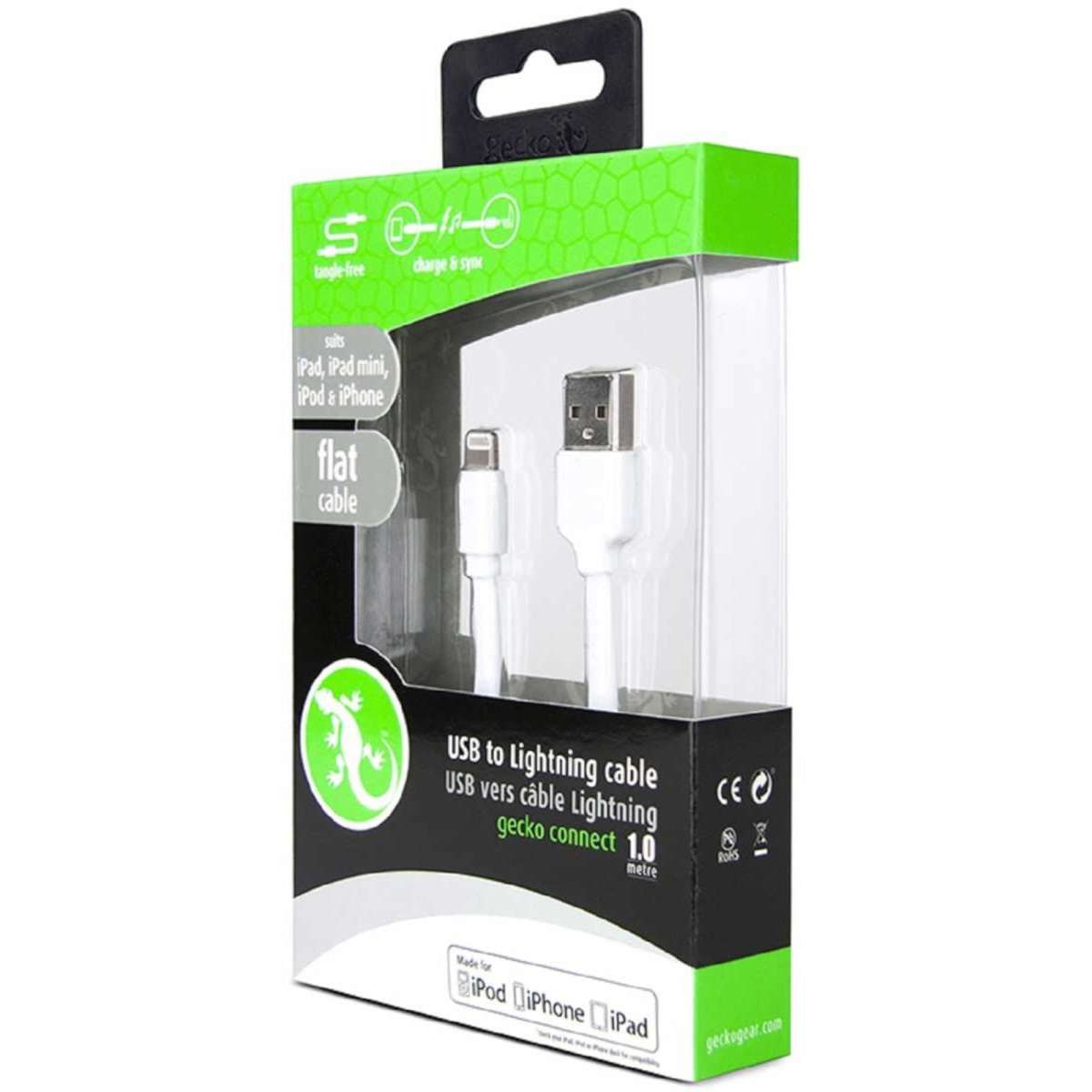 Gecko Lightning to USB Flat 1m Cable White (GG100059) Woolworths