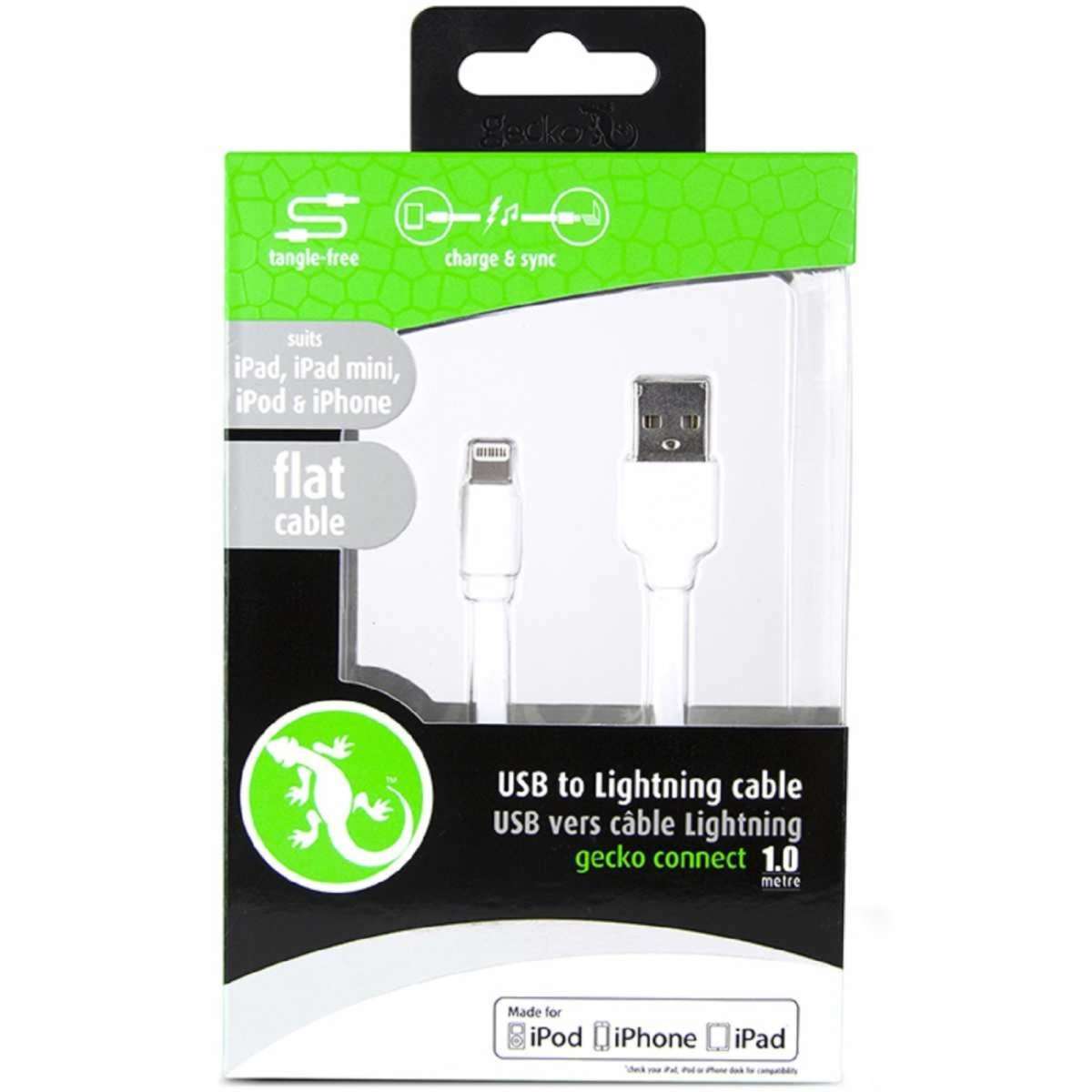 Gecko Lightning to USB Flat 1m Cable White (GG100059) Woolworths