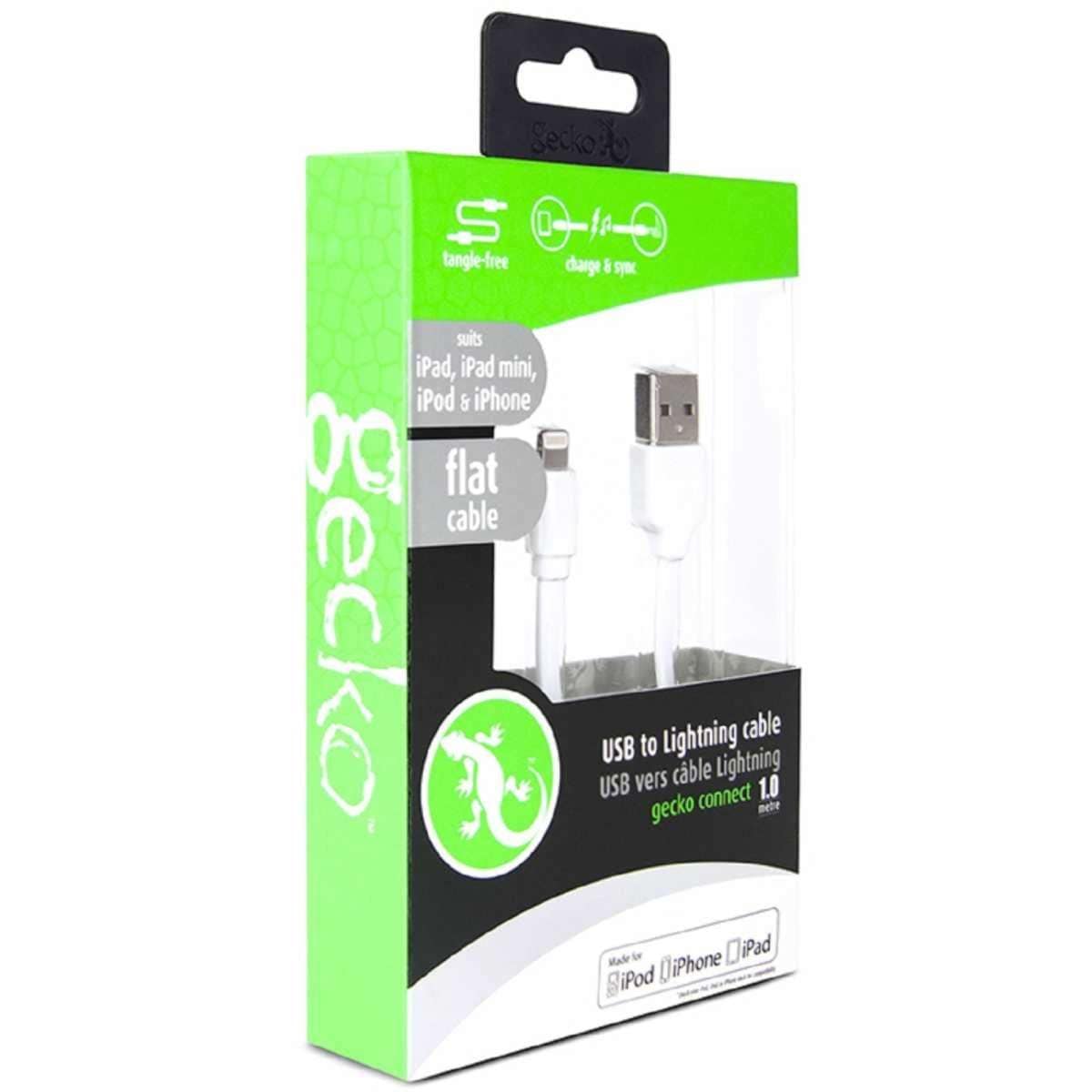 Gecko Lightning to USB Flat 1m Cable White (GG100059) Woolworths