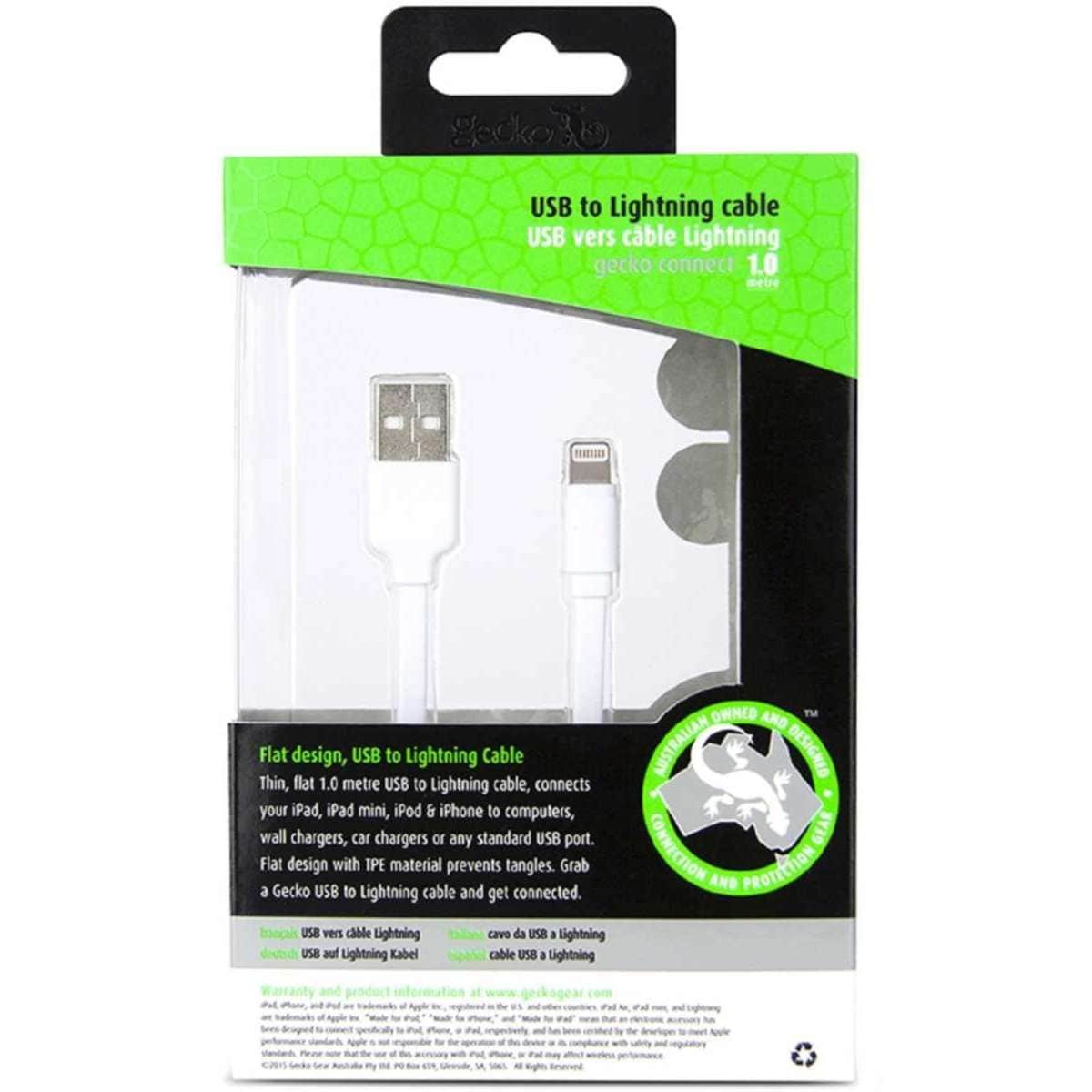 Gecko Lightning to USB Flat 1m Cable White (GG100059) Woolworths