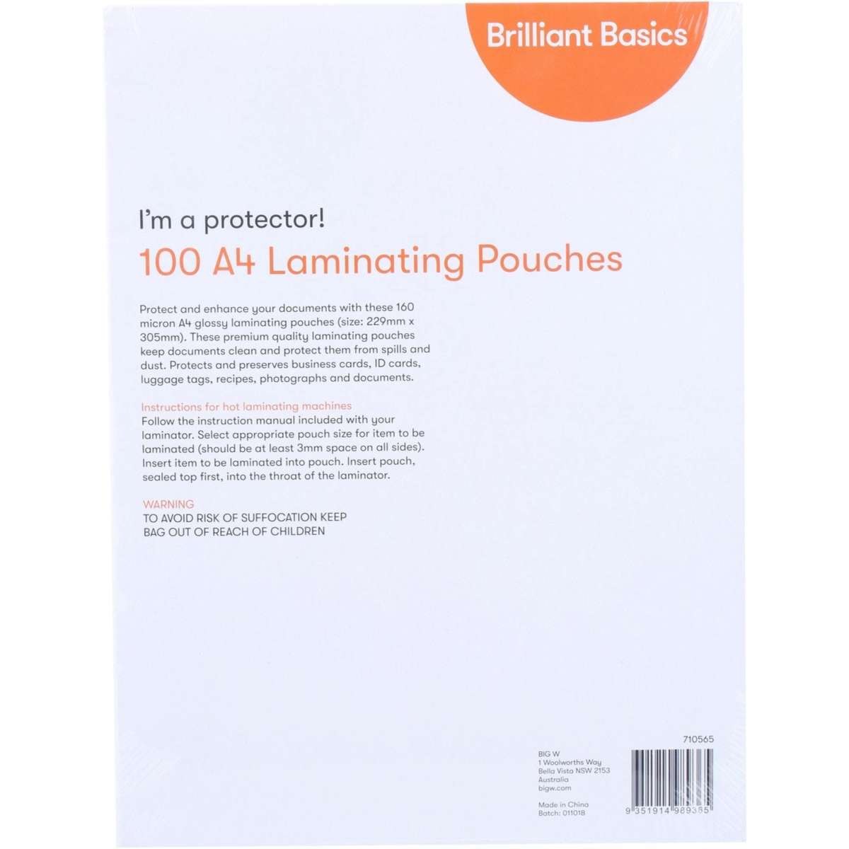 Brilliant Basics A4 Laminating Pouches Clear Woolworths