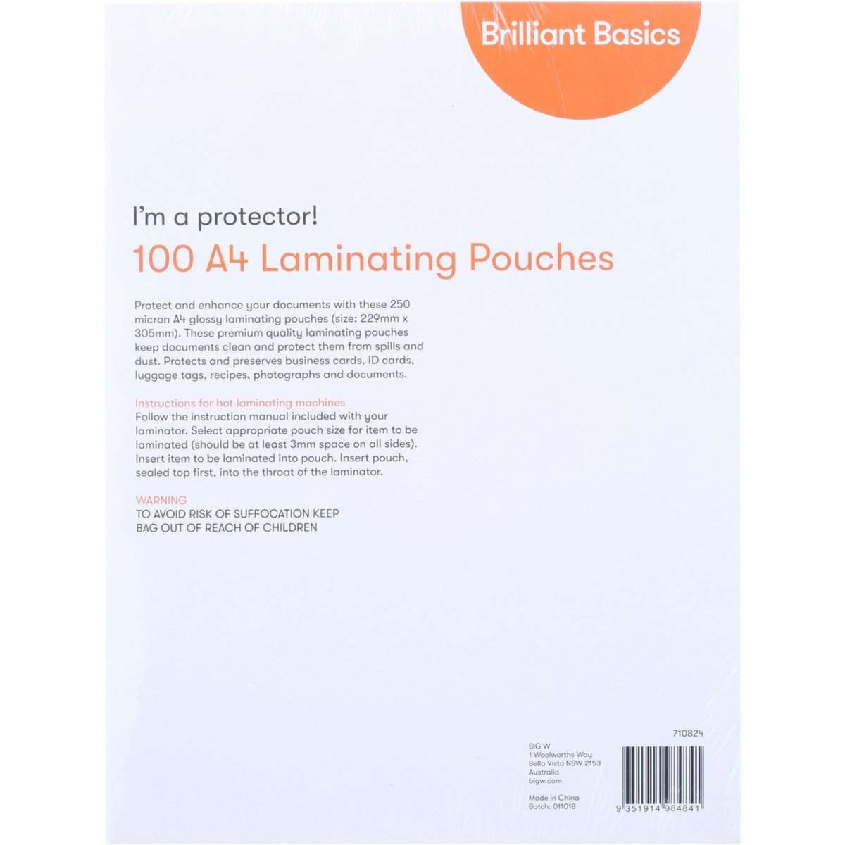 Brilliant Basics A4 Laminating Pouches Clear Woolworths