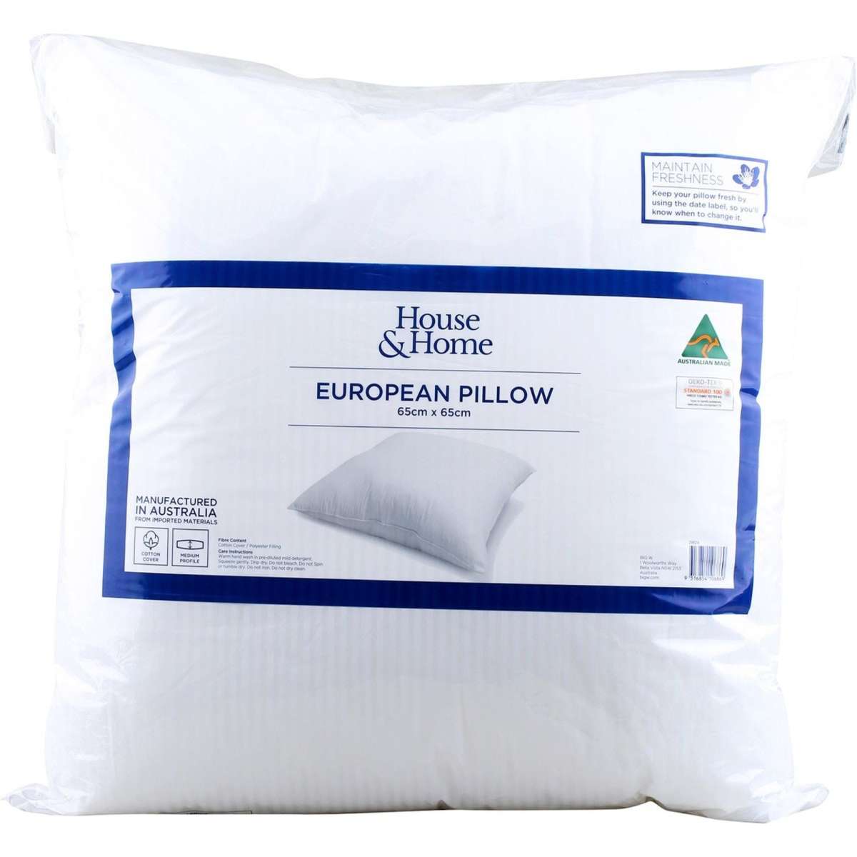 House & Home European Pillow 65cm x 65cm Woolworths