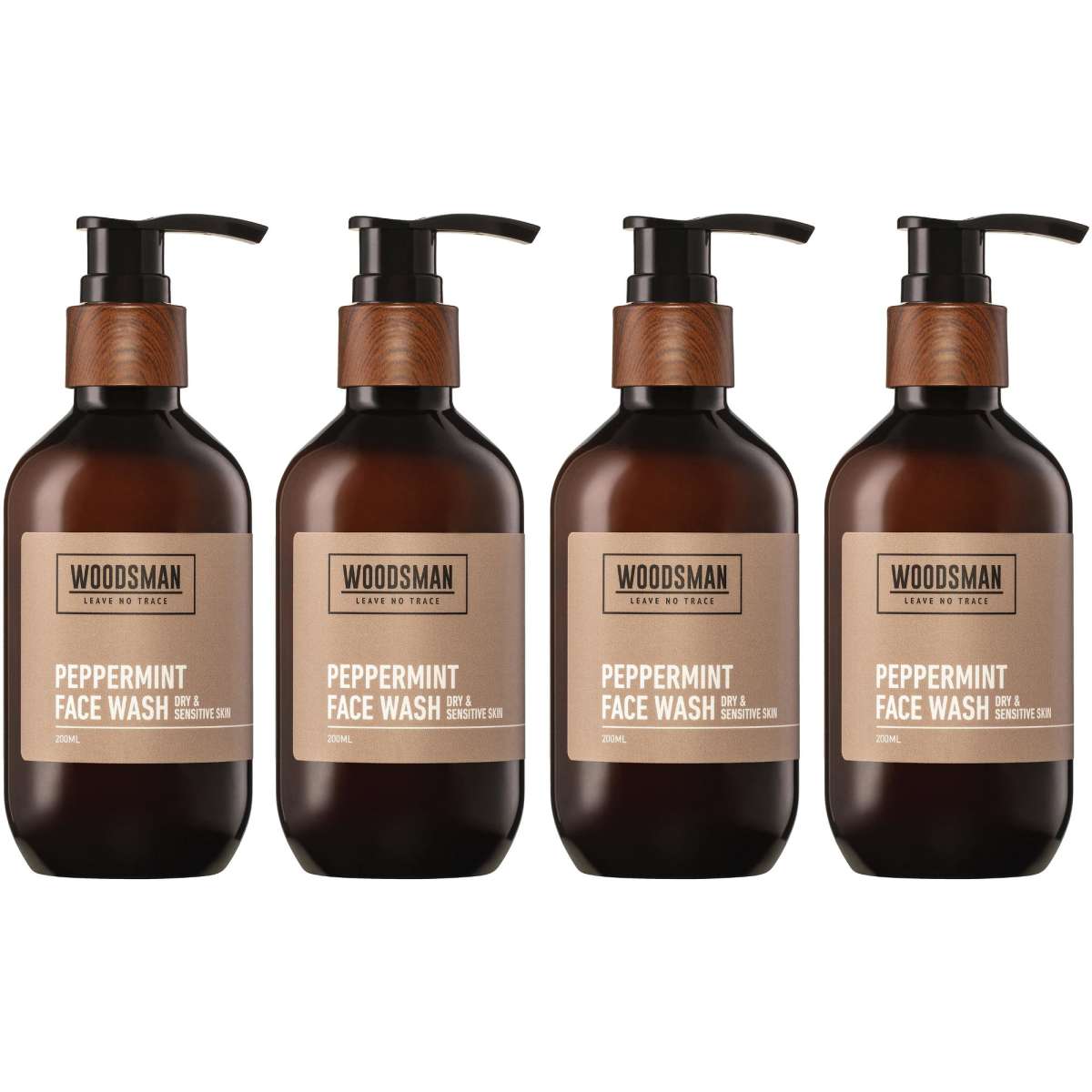 Woodsman Skincare Face Wash for Dry & Sensitive Skin 200ml x 4 Pack