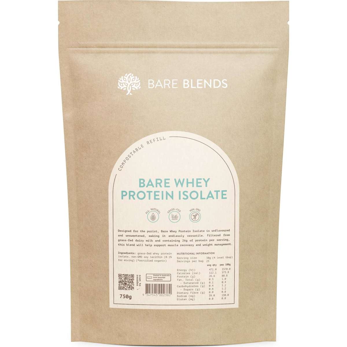 Bare Blends Bare Whey WPI 750g | Woolworths