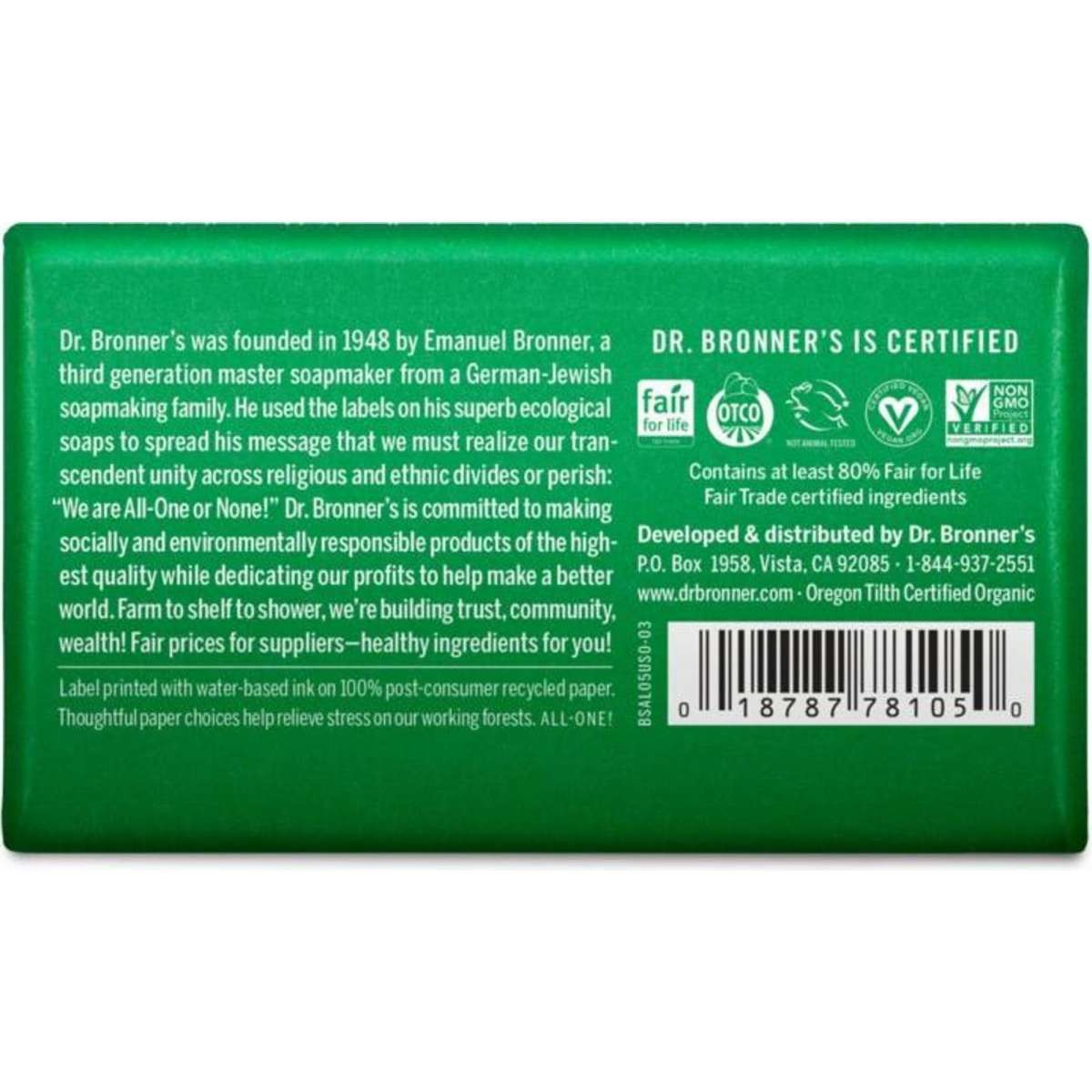 Dr Bronner's Hemp Almond Soap Bar 140g Woolworths