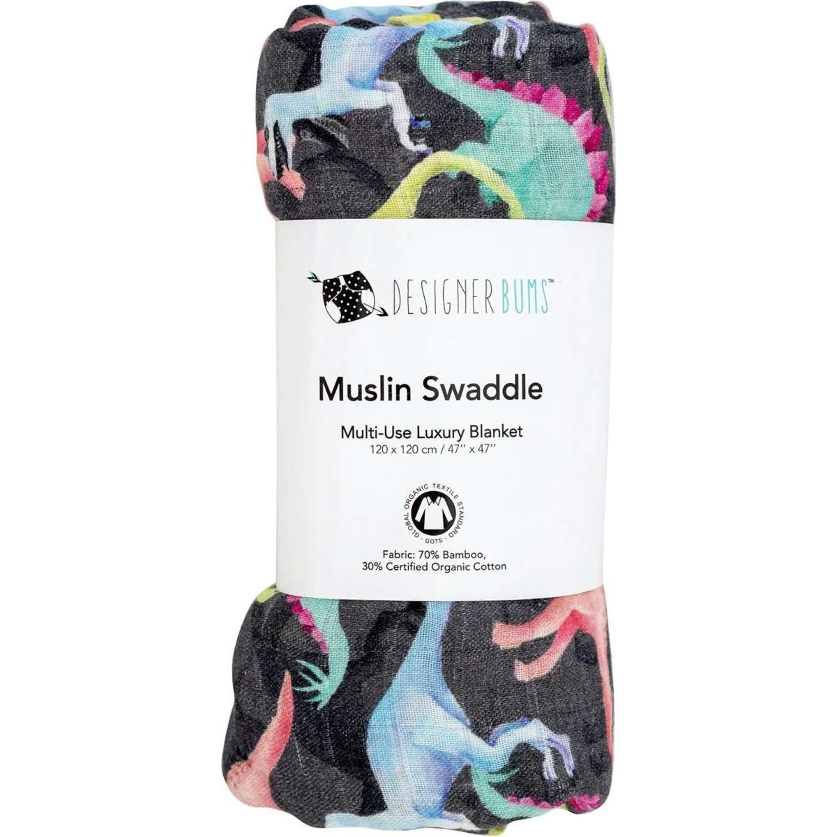 Designer Bums Organic Premium Muslin Swaddle Prehistoric Party Woolworths