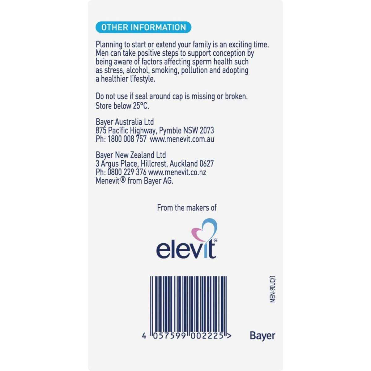 Elevit Menevit 90 capsules | Woolworths
