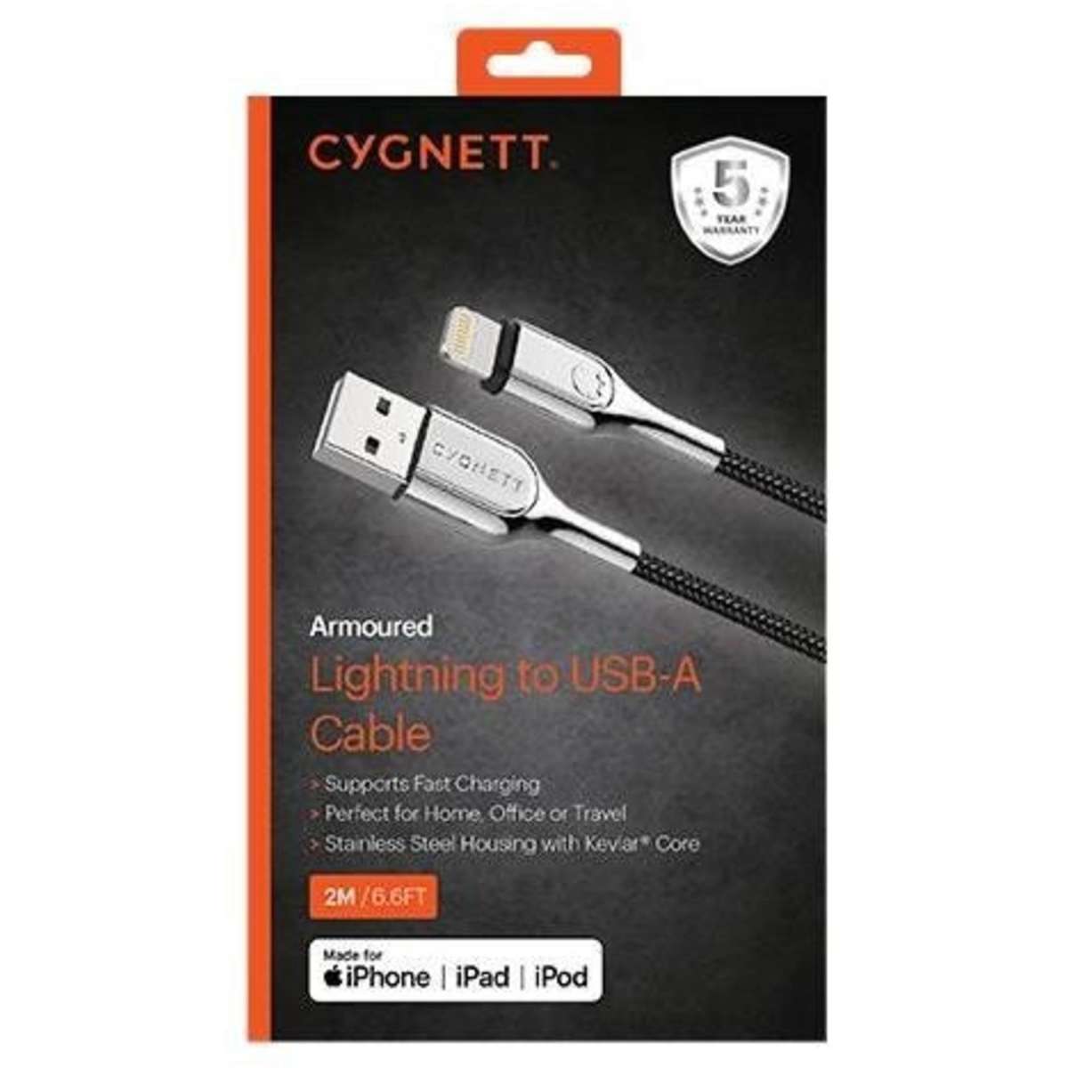 Armoured Cable Lightning to USBA Cable 2m Black Woolworths